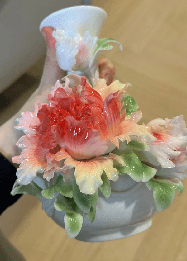 Koi and Two-Tone Peony Ceramic Vase - Image 4