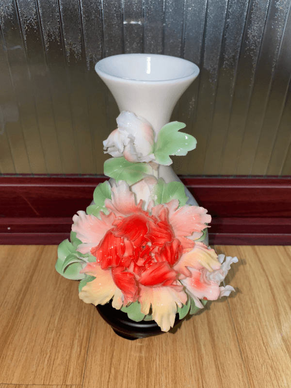 Koi and Two-Tone Peony Ceramic Vase - Image 3