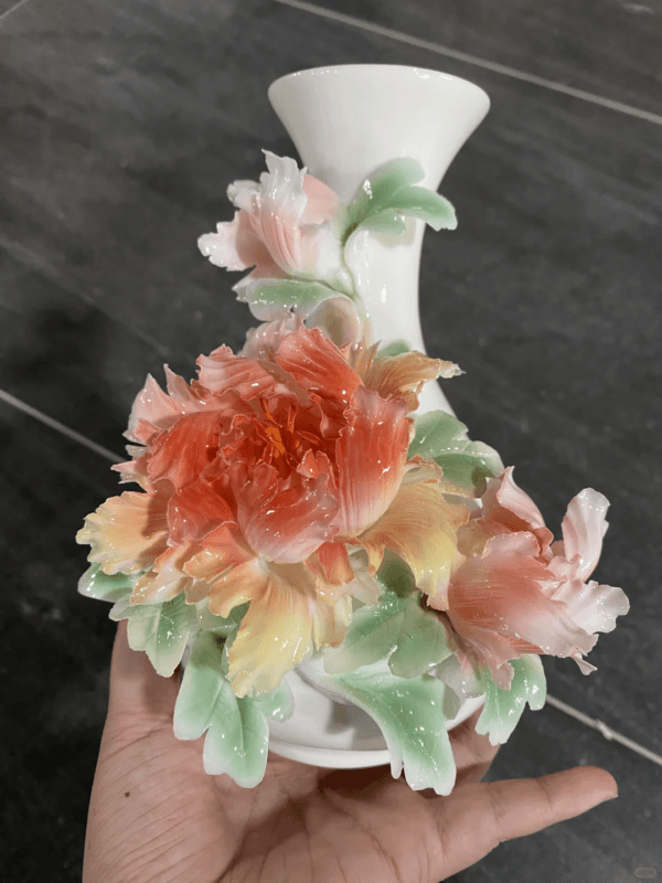 Koi and Two-Tone Peony Ceramic Vase